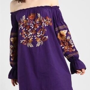 Free People Regal Purple Fleur Du Jour Embroidered Mini Dress